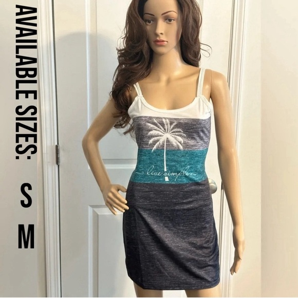 NWT-Color Block Coconut Tree Print Dress - Picture 1 of 8